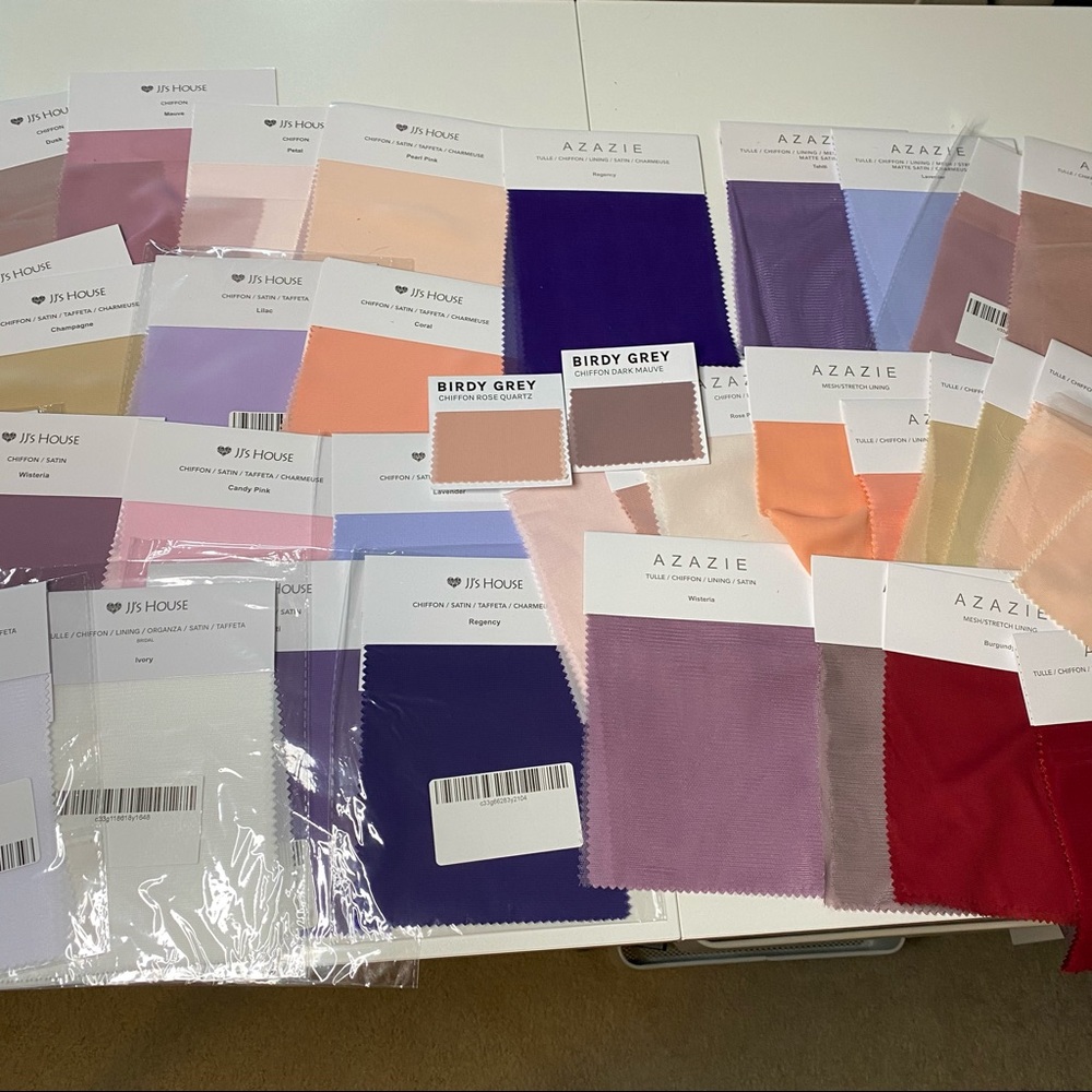 Azazie, JJs House, Birdy Grey Fabric Swatches